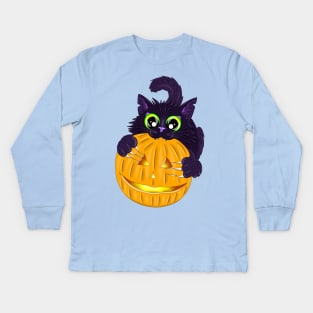 Halloween kitty Kids Long Sleeve T-Shirt